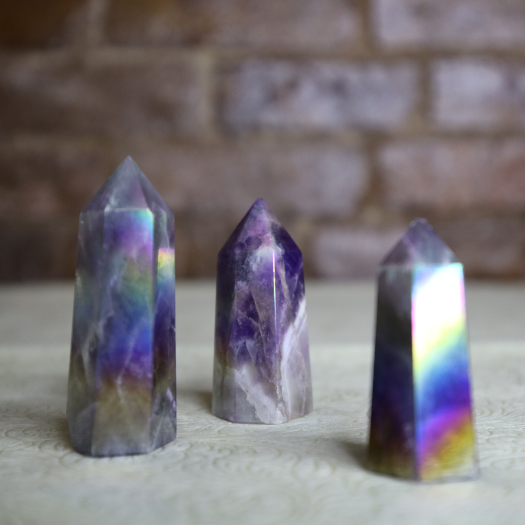 Aura treated chevron amethyst tower