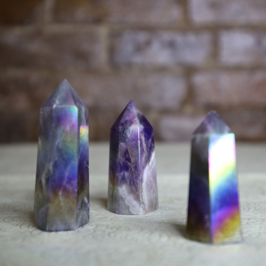 Aura treated chevron amethyst tower
