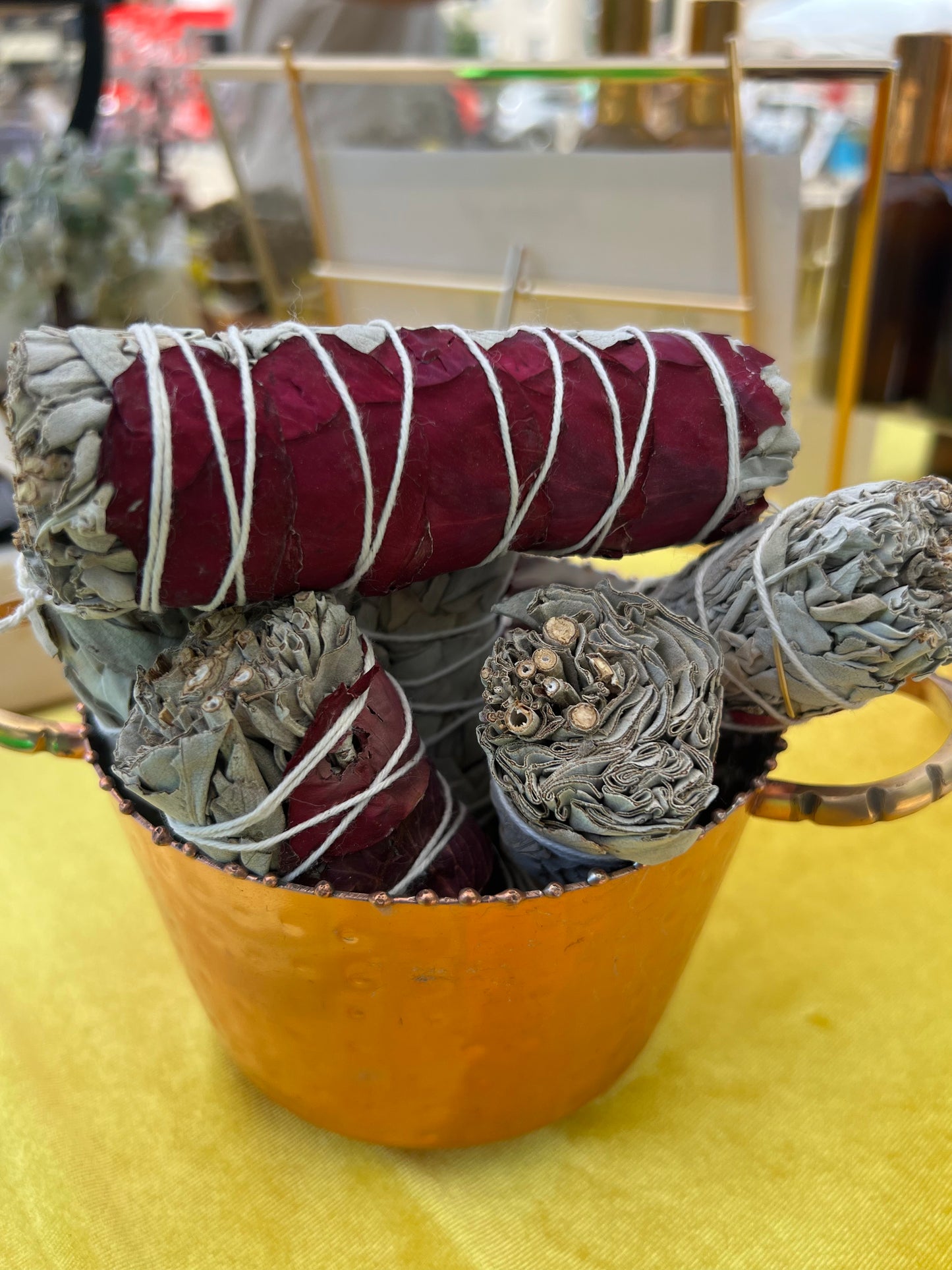White sage with Red rose petals