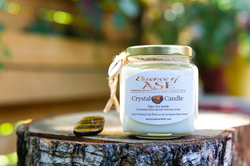 Tiger Eye Crystal Candle- Grounding and Centering Energy