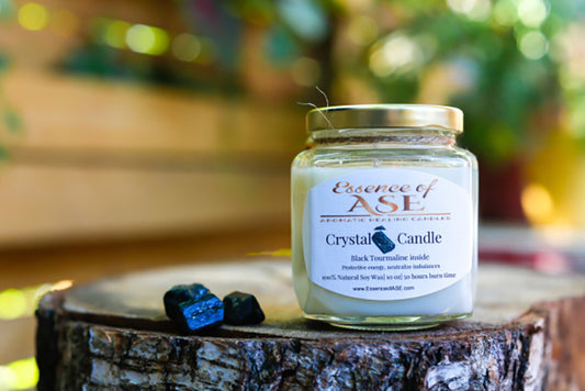 Black Tourmaline Crystal Candle- Protective Energy