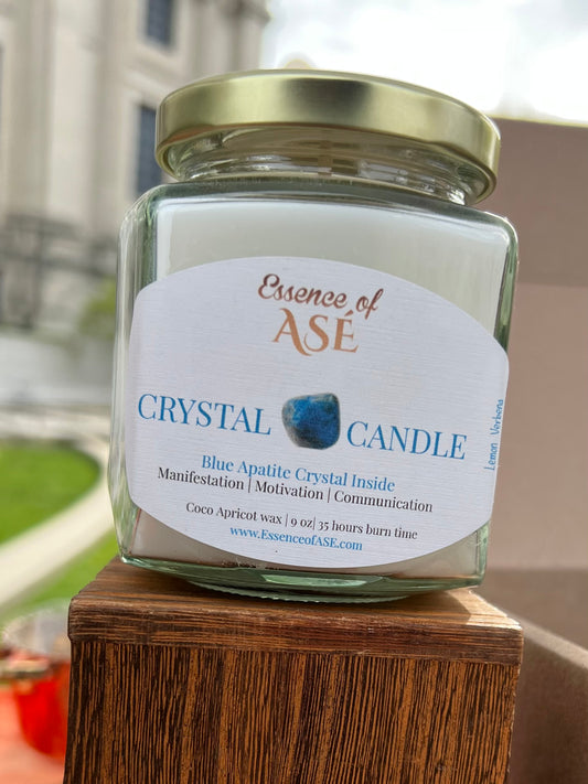 Blue Apatite Crystal Candle