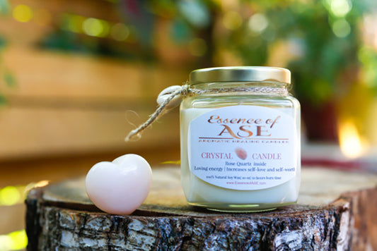 Rose Quartz Crystal Candle- Loving Energy/ Increases Self Love